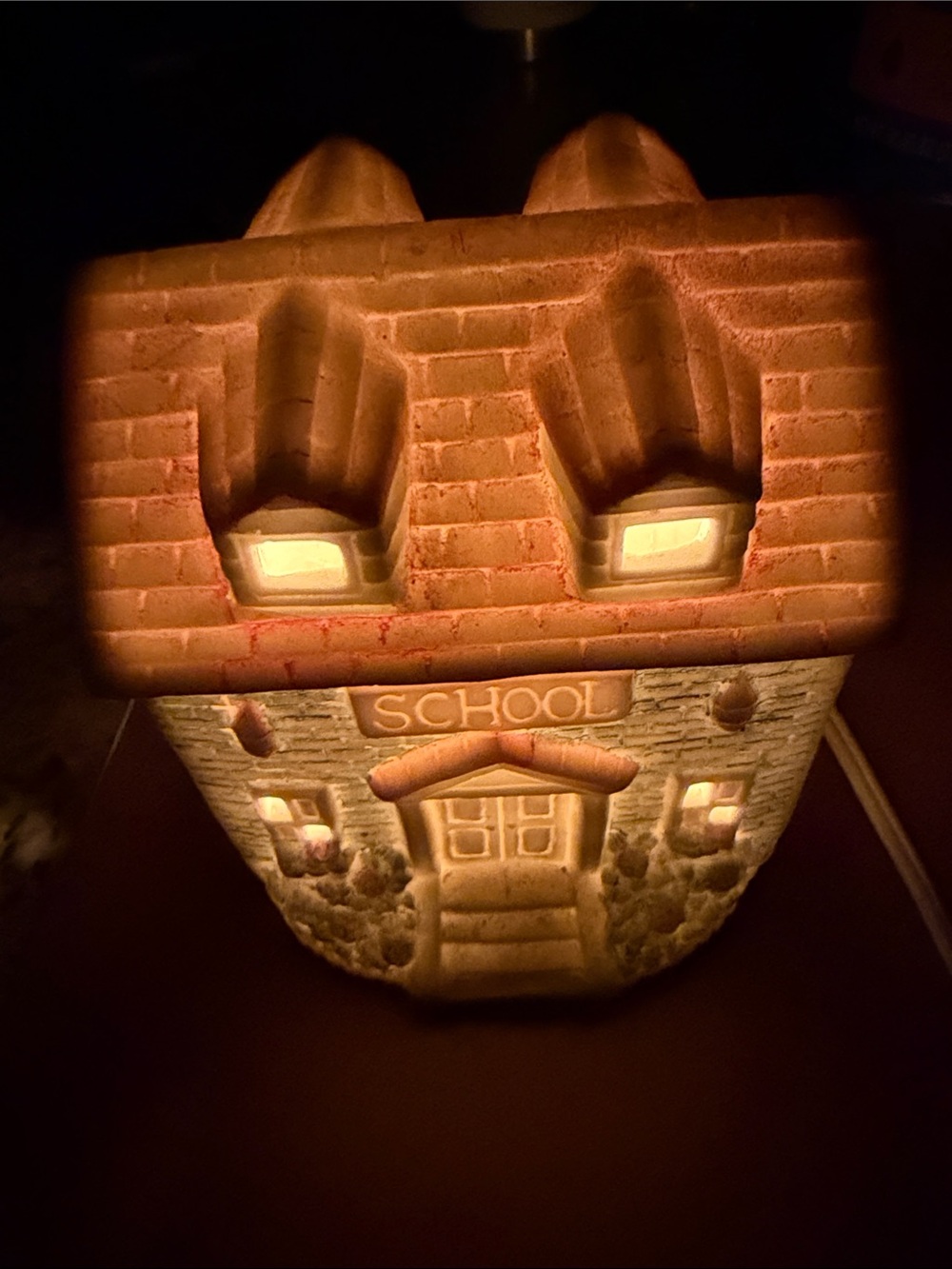 Vintage Ceramic Schoolhouse Night Light Lantern in Warm Beige 5 inches tall